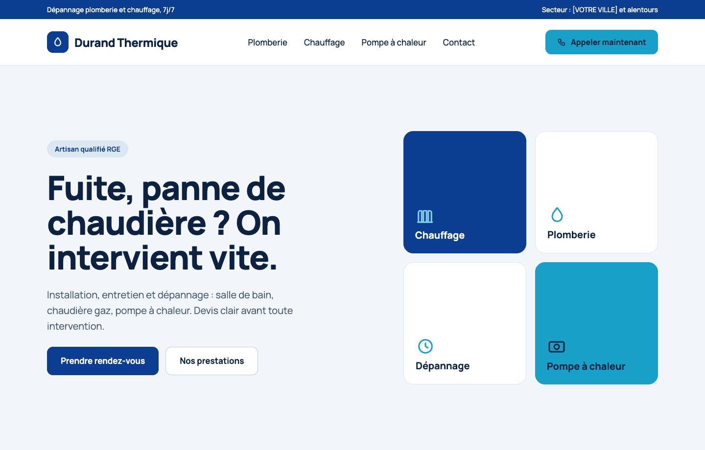 Exemple de site pour un plombier chauffagiste